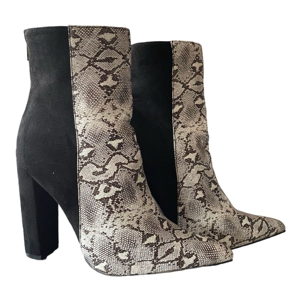 Karin Natural Snake And Black Two-Tone High Heel‎ Booties Size 8.5 - Picture 2 of 9